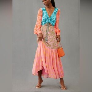 FARM RIO COLORBLOCK PRINTED MAXI DRESS